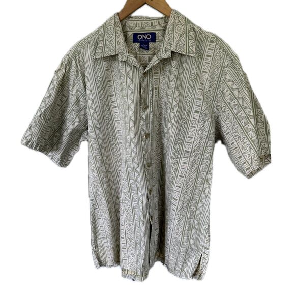 Ono & Company Men's 100% Cotton Hawaiian Tribal Geometric Reverse Print Shirt L - Picture 1 of 6
